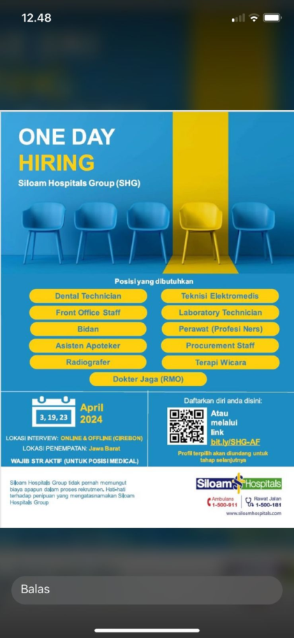 One Day Hiring Siloam Hospilats Group 3, 19, 23 April 2024